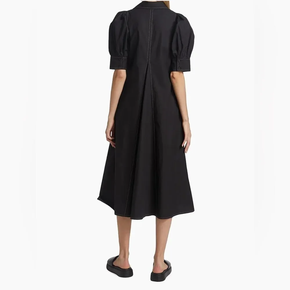 Ganni Cotton Poplin V-Neck Midi Dress, Size Medium - Picture 5 of 7